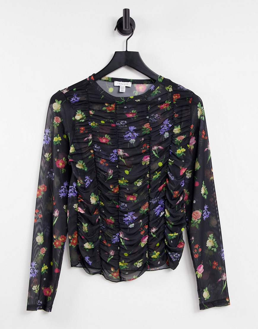 TOPSHOP FLORAL LONG SLEEVE MESH IN MULTI,04 WS EXCL