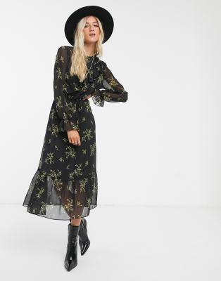 asos black floral midi dress