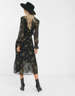 topshop black floral midi dress