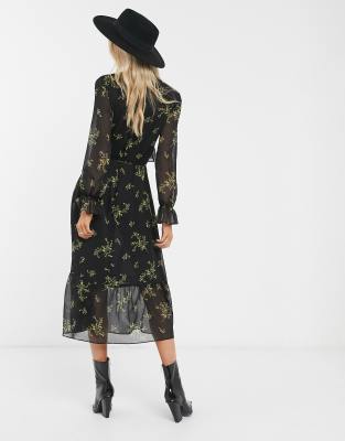 asos black floral midi dress