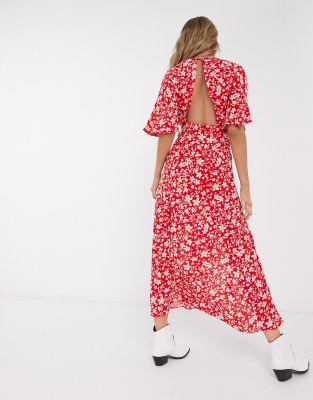 midi red floral dress