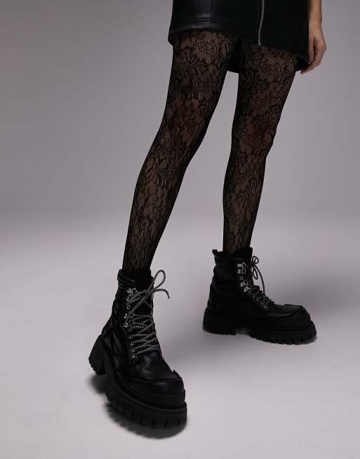 Topshop floral net tights in black
