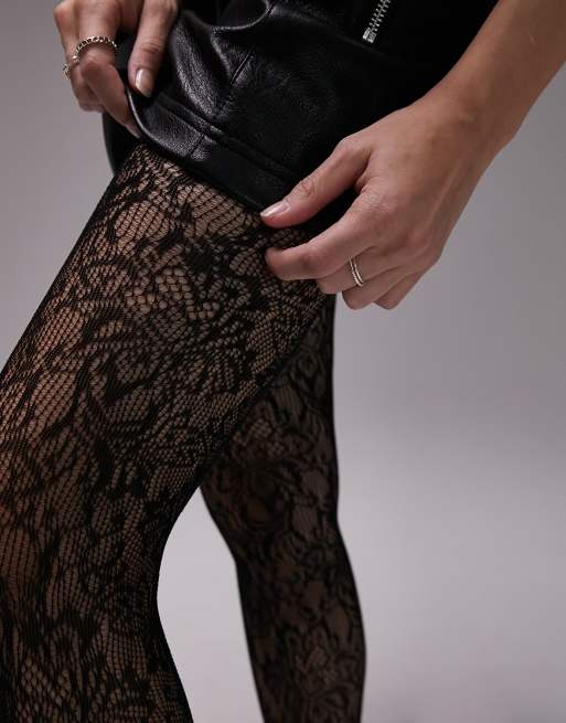 ASOS DESIGN floral lace tights in black