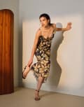 [Topshop] Topshop floral print crinkle mesh maxi dress in black L BLACK