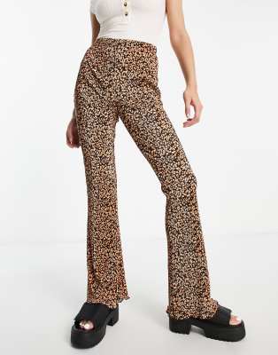 TOPSHOP BEIGE ZEBRA PRINT PLISSE TROUSERS