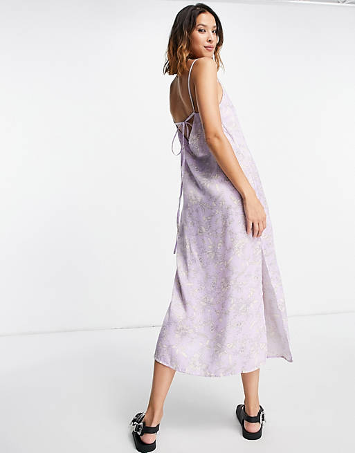 Dresses Topshop floral satin slip dress in lilac 