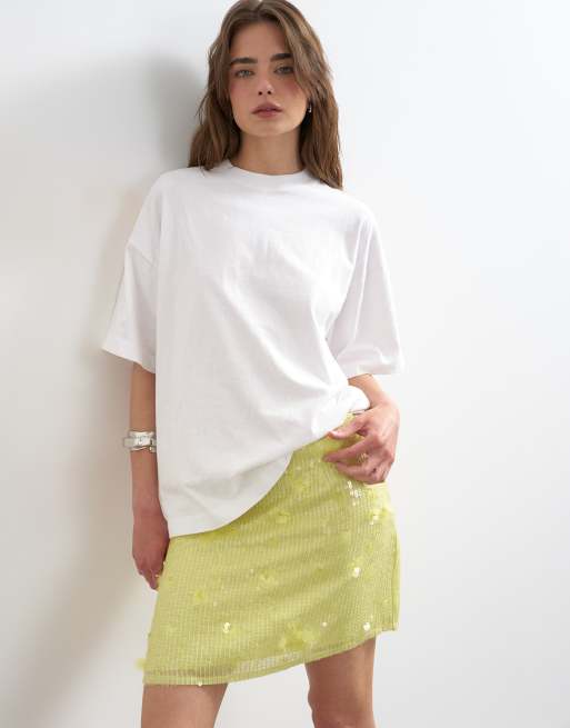 Topshop floral sequin mini skirt with tie sides in yellow, 2 of 5