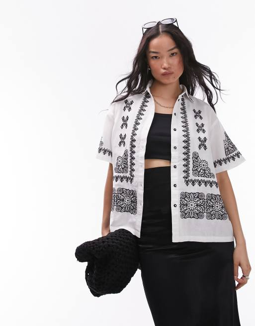 Topshop floral souvinier shirt in monochrome
