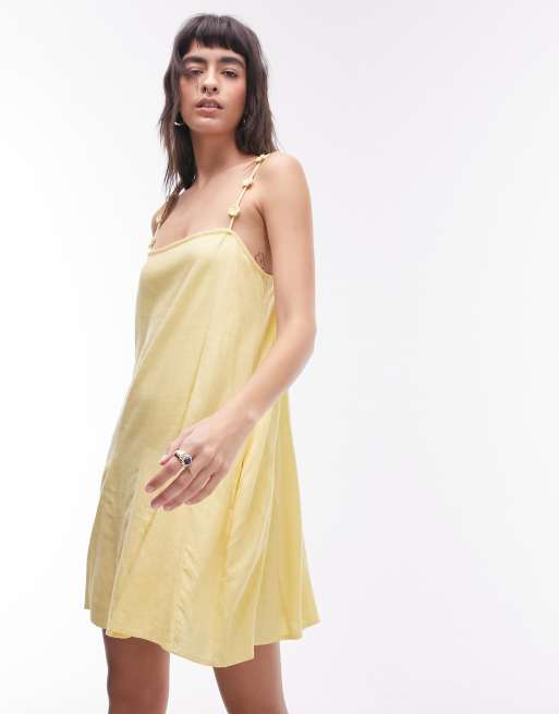  Topshop floral strappy linen mini dress in yellow