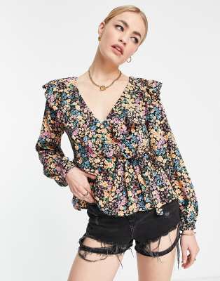 Topshop floral wrap blouse in multi