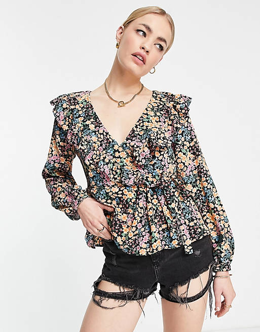 Tops Shirts & Blouses/Topshop floral wrap blouse in multi 