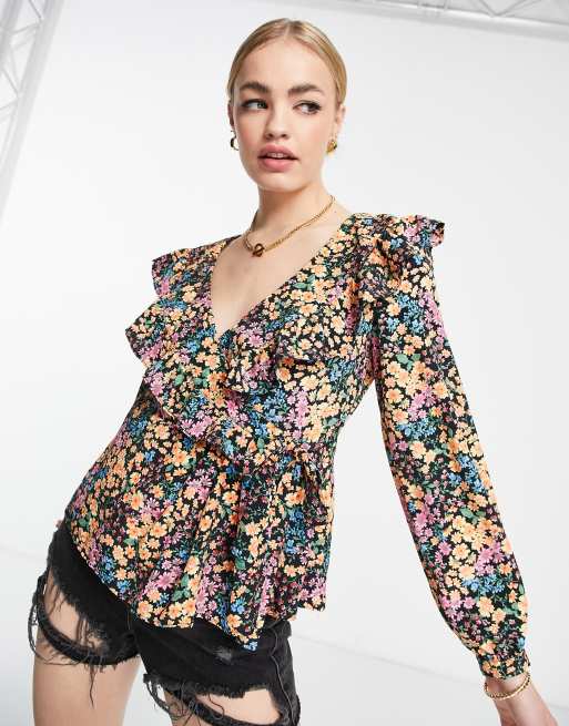 Topshop floral ruffle store blouse