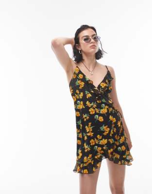 Topshop floral wrap strappy mini dress in multi - ASOS Price Checker