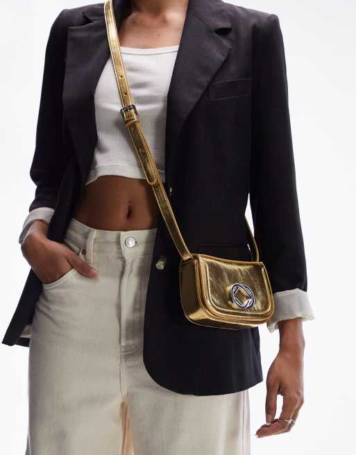 Topshop – Florence – Złota torebka crossbody z metalowym detalem
