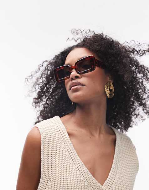 Topshop - Flossie - Oversized rechthoekige zonnebril in tortoise - view 1