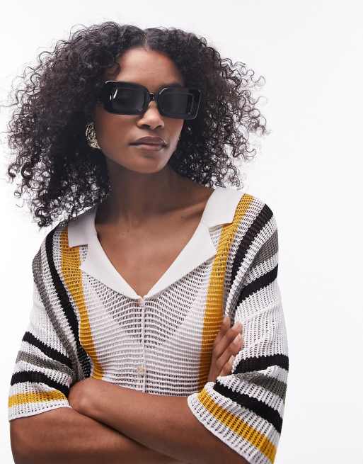 Topshop Flossie oversized rectangular sunglasses in black, 4 of 4