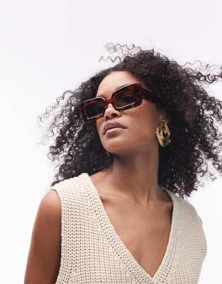 Topshop Topshop Flossie oversized rectangular sunglasses in tort-Brown