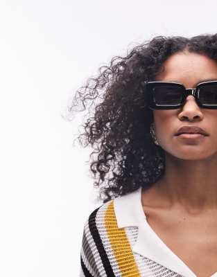 Topshop - Flossie - Rechteckige Oversize-Sonnenbrille in Schwarz