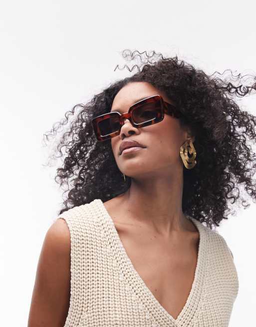 Topshop – Flossie – Spräckliga rektangulära solglasögon i oversize
