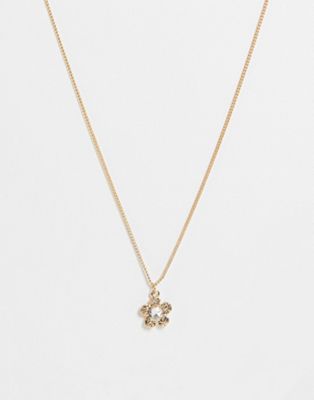 Topshop flower crystal pendant necklace in gold