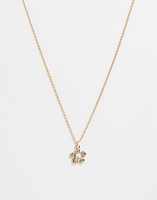 Topshop flower crystal pendant necklace in gold