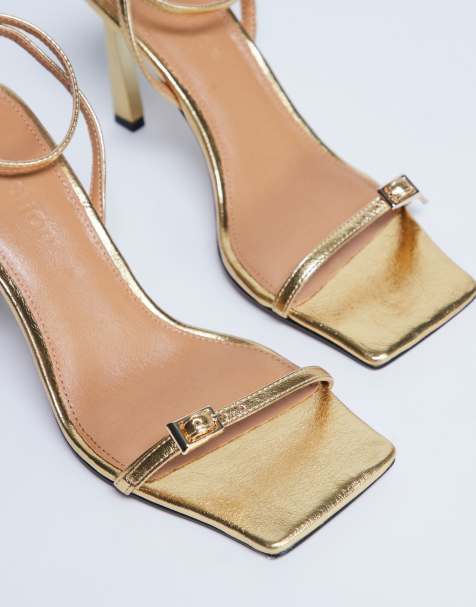 Topshop - Floyd - Scarpe con tacco alto oro con punta squadrata e fascette sottili - view 1