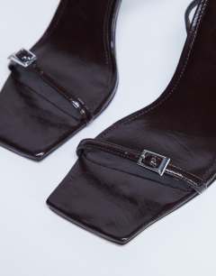 Floyd strappy buckle detail square toe high heel in chocolate