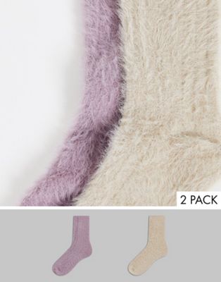 Topshop fluffy ankle 2 pack socks lilac/taupe
