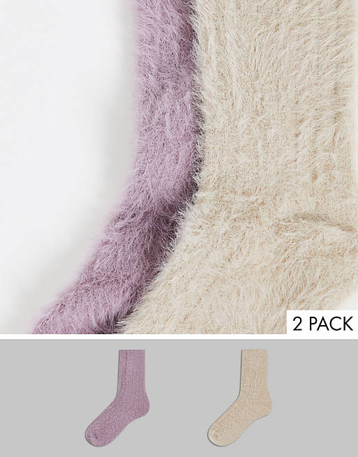 asos.com | Topshop fluffy ankle 2 pack socks lilac/taupe
