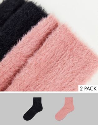 Topshop fluffy ankle 2 packs socks black/pink