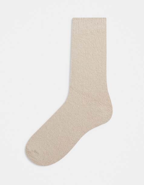 Topshop fluffy cosy sock in beige - view 1