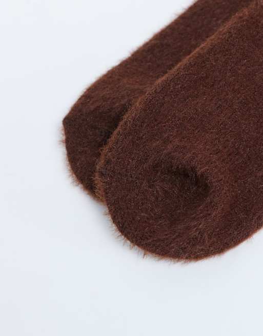 Topshop Fluffy cosy sock in choc, 3 of 3