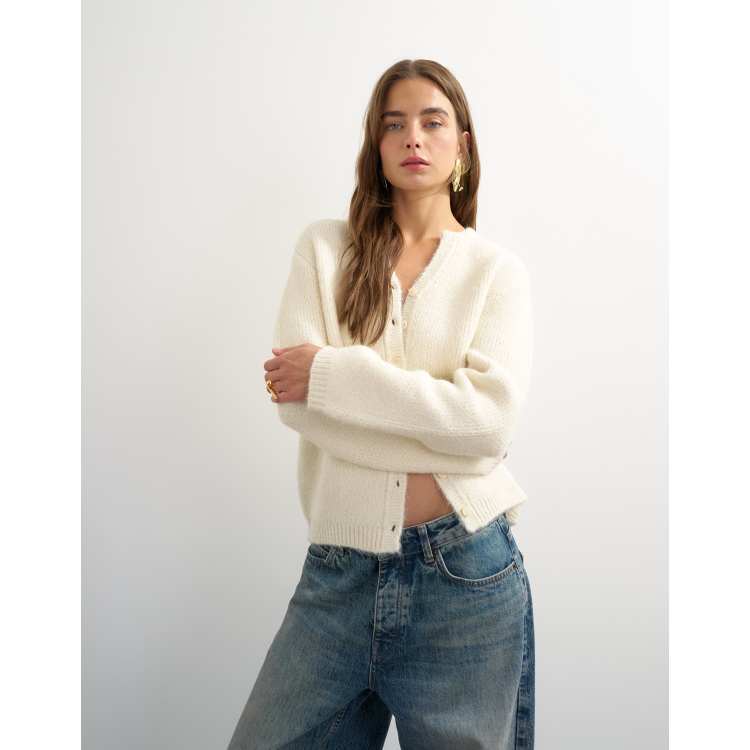 Topshop fluffy eyelash knit cardigan in ivory | ASOS