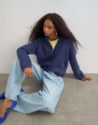 Topshop Fluffy Eyelash Knit Cardigan In Blue