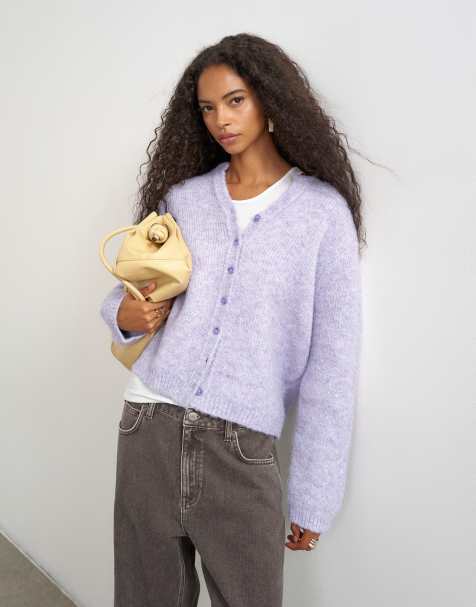 Topshop fluffy eyelash knit cardigan in periwinkle - view 1