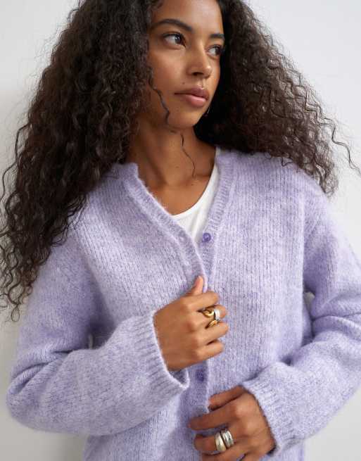 Topshop fluffy eyelash knit cardigan in periwinkle, 2 of 4