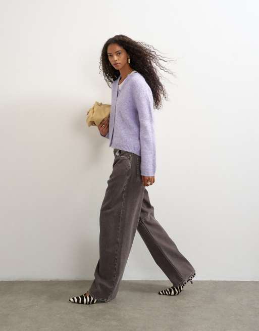 Topshop fluffy eyelash knit cardigan in periwinkle, 3 of 4