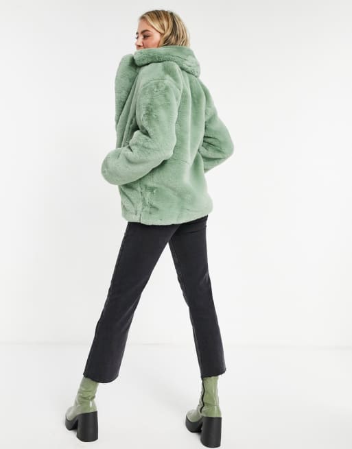 Topshop - Sage Two Tone Faux Fur Jacket