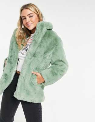 topshop green coat with fur