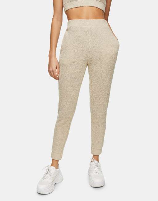 Topshop fluffy joggers in grey taupe ASOS