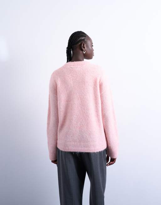 トップス Fluffy Sweater Topshop knit high V-neck fluffy sweater in gray | ASOS