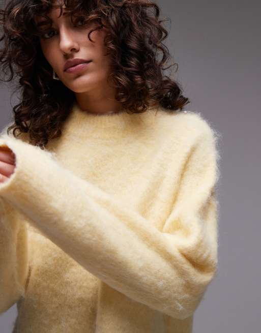 トップス Fluffy Sweater Topshop knit high V-neck fluffy sweater in gray | ASOS
