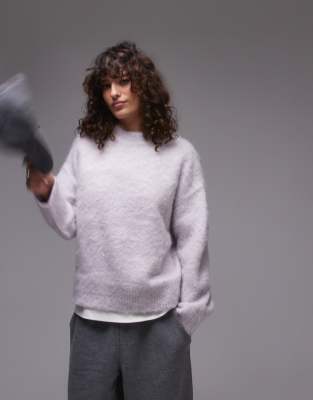 Topshop Fluffy Knit Relaxed Sweater In Lilac-purple
