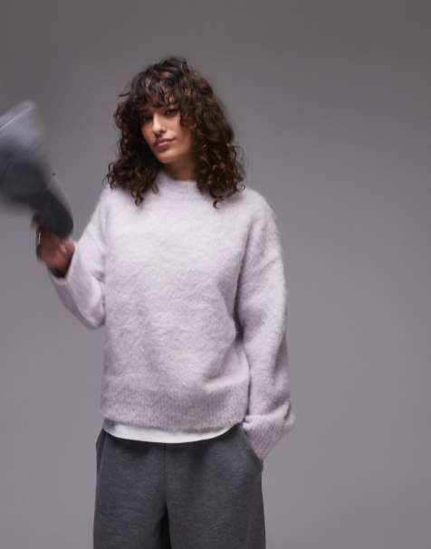 Topshop fluffy knit relaxed sweater in lilac - view 1
