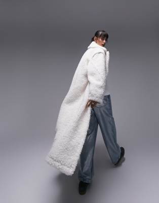 Topshop fluffy long line borg coat in off white ClassicfuncenterShops