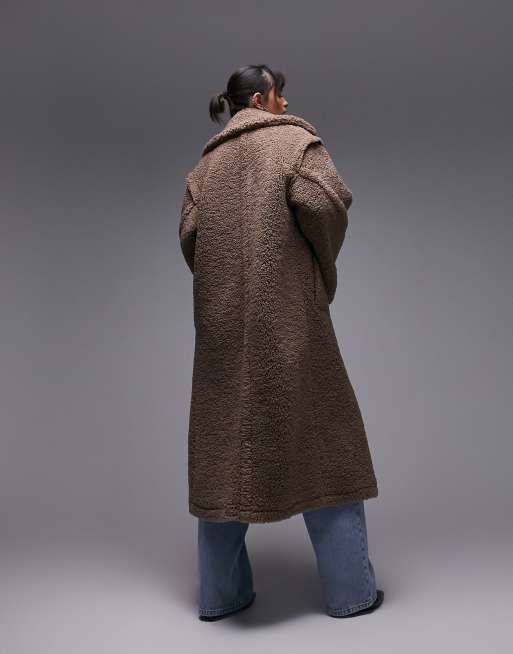 Borg Teddy Bear Longline Coat Coat Teddy Bear Jumper Topshop
