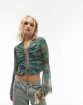 [Topshop] Topshop flute sleeve tie up chiffon top in multi 16 MULTI