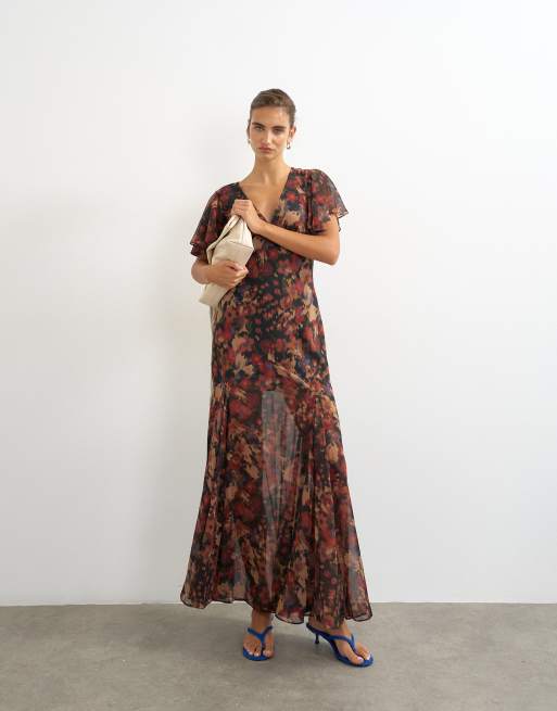 Topshop flutter sleeve floral print maxi dress, 2 of 4