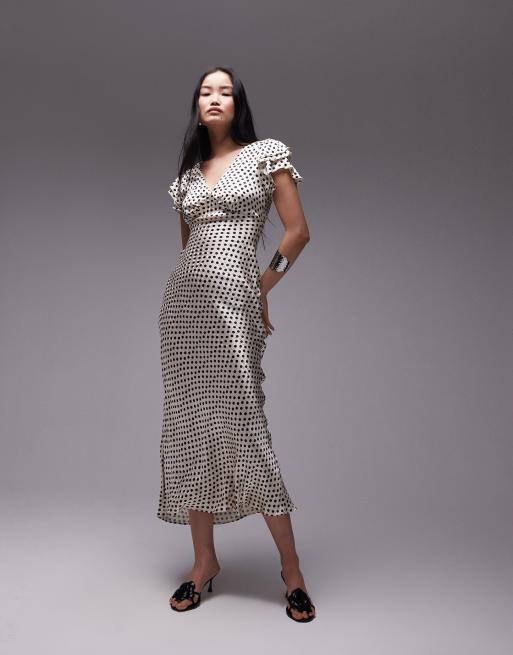 Topshop flutter sleeve maxi occasion dress in mono spot jacquard, 2 of 4