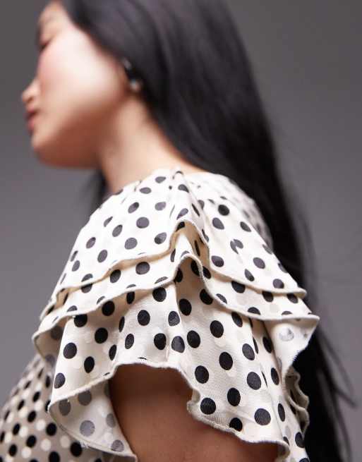 Topshop flutter sleeve maxi occasion dress in mono spot jacquard, 3 of 4